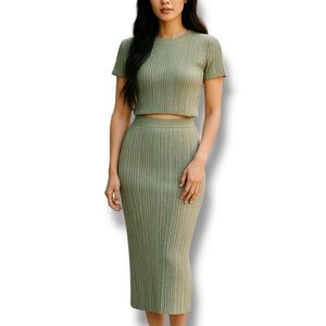 Urban Outfitters Lioness Don’t Start Now Skirt Top Set Sage & Shimmer Size XS